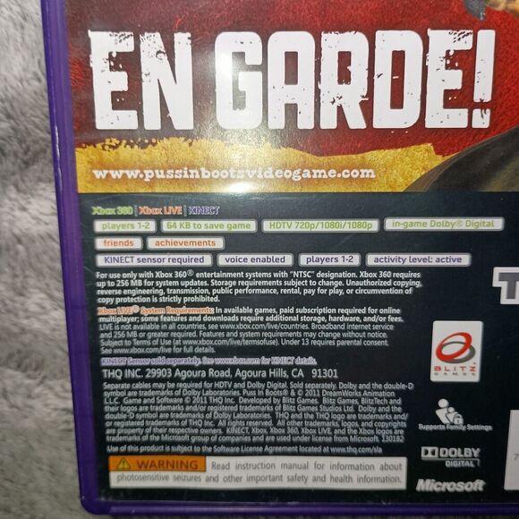 Puss in Boots Microsoft Xbox 360 Complete In Box CIB W/ Manual Tested Working - Picture 6 of 16